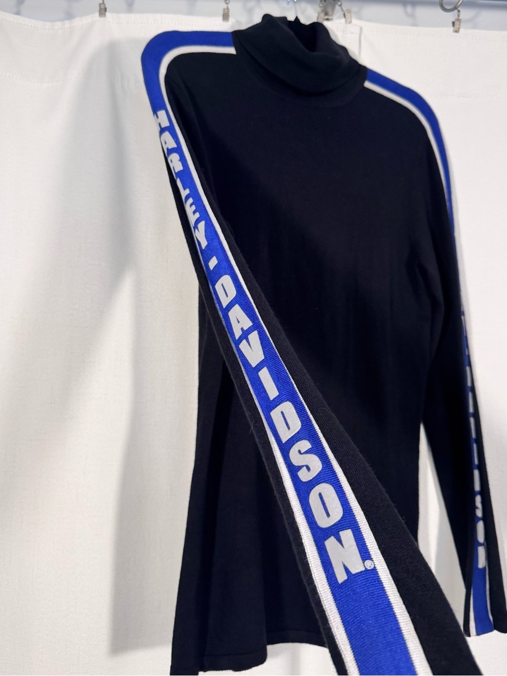 Harley-Davidson Black Moto Stripe Turtleneck Knit Sweater